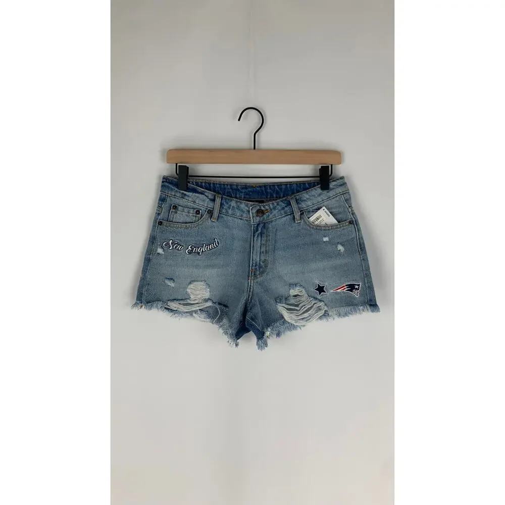 FOCO NFL Team Apparel New England Patriots Womens Small Team Logo Denim Shorts